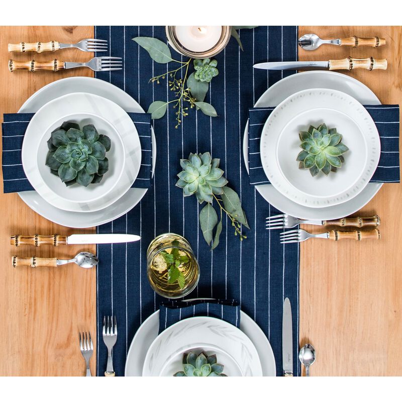 Solino Home Pinstripe 100% Linen Table Runner &ndash; Handcrafted, Machine Washable, Perfect for Holiday and Everyday Dining