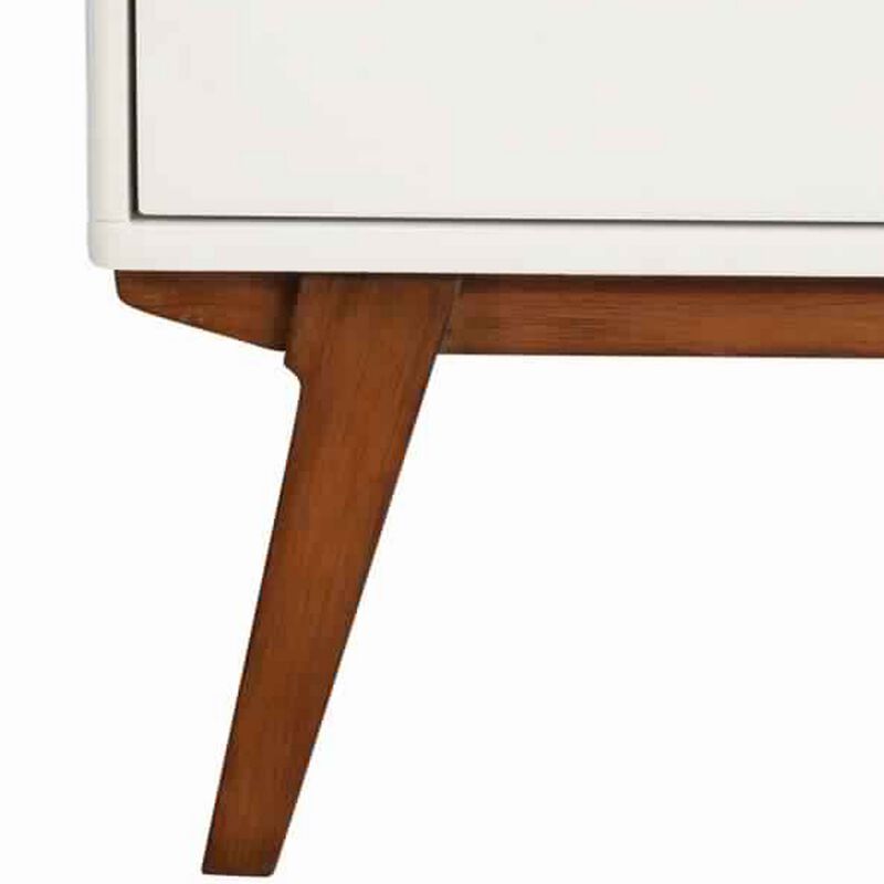 2 Drawer Wooden Nightstand with Angled Legs, White and Brown-Benzara image number 3