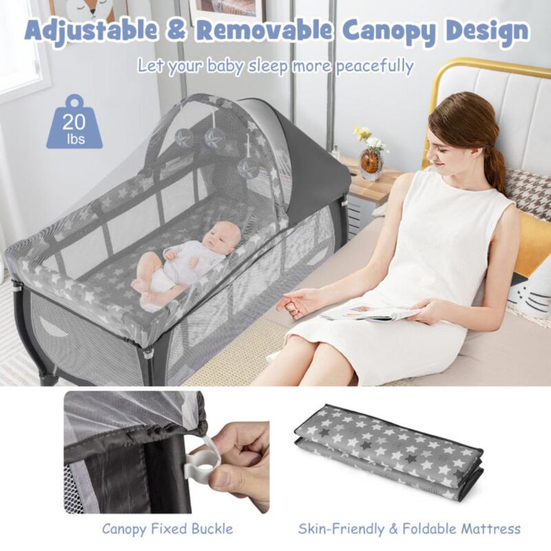 Hivvago 4 in 1 Portable Baby Nursery Center with Net and Music Box