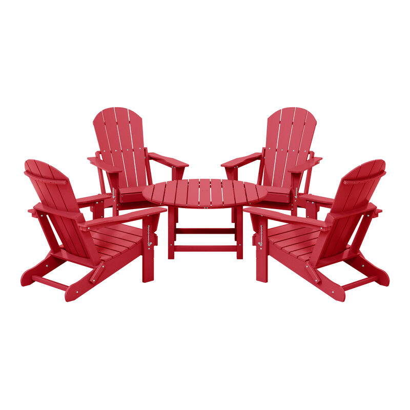 WestinTrends 5-Piece HDPE Folding Adirondack Chair Outdoor Patio Conversation Set image number 0