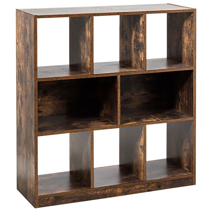 Open Compartments Industrial Freestanding Bookshelf for Decorations-Brown