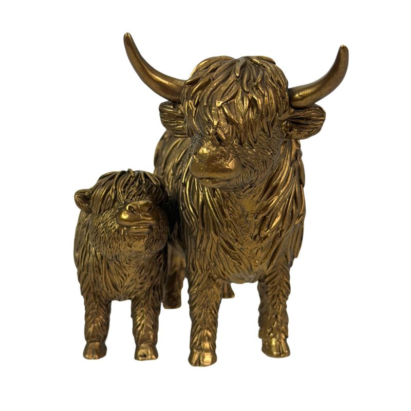 Highland Cow And Calf Statue Antique Bronze Resin Figurine 725 In image number 1