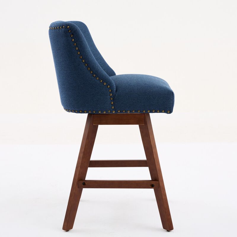 Streamdale Counter Height Swivel Barstools, 26'' H Seat Height Upholstered Bar Stools Set of 2, Fabric in Blue image number 4