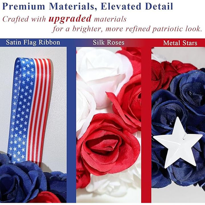 Patriotic Wreath, Red White Blue, Front Door Independence Day Decor
