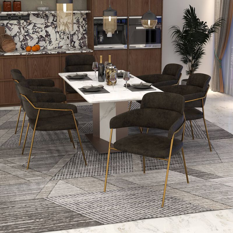Axis Upholstered Dining Chairs Curved Open-Back & Gold Legs Set of 4 in
