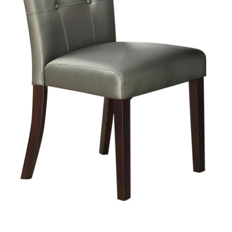 Button Tufted Faux Leather Wooden Dining Chair, Set Of 2,Silver-Benzara