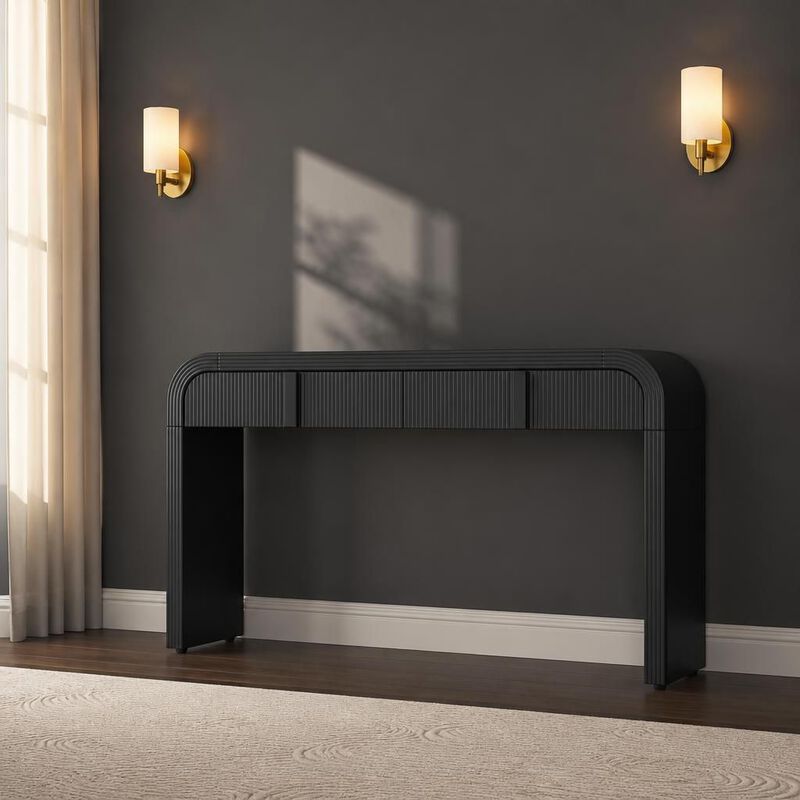GOODSILO Modern Console Table with 2 Spacious Storage Drawers, Fluted Rounded Silhouette Entryway Table for Hallway, Living Room and Entryway Spaces image number 3