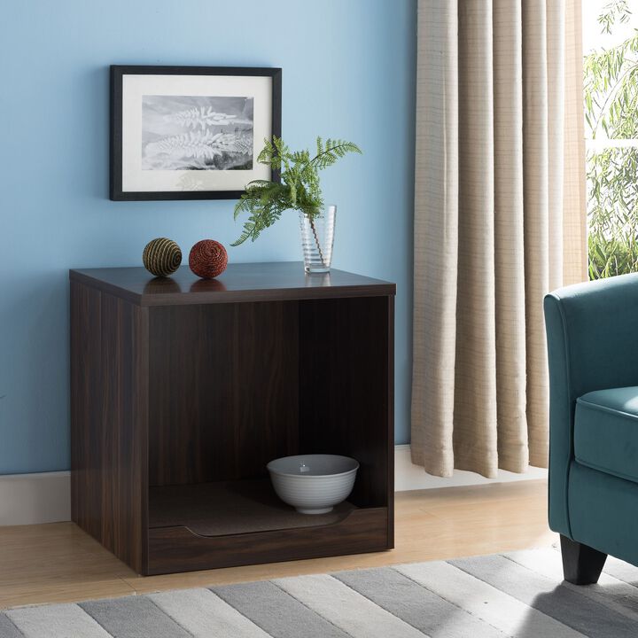 Dark Walnut Pet End Table with Removable Mat Living Room Storage Convenience
