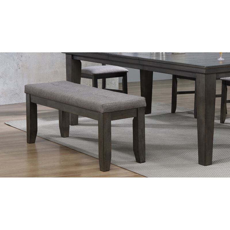 1Pc Modern Bench Tufted Upholstery Tapered Wood Legs Bedroom Living Room Furniture Gray Linen Finish