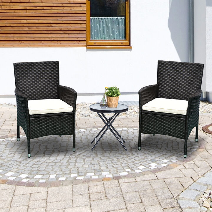 2PC Patio Rattan Wicker Dining Armrest Chairs Furniture W/ Cushions