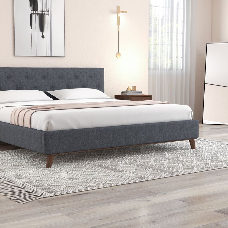 Merax Modern Queen Upholstered Platform Bed (Fabric Grey)
