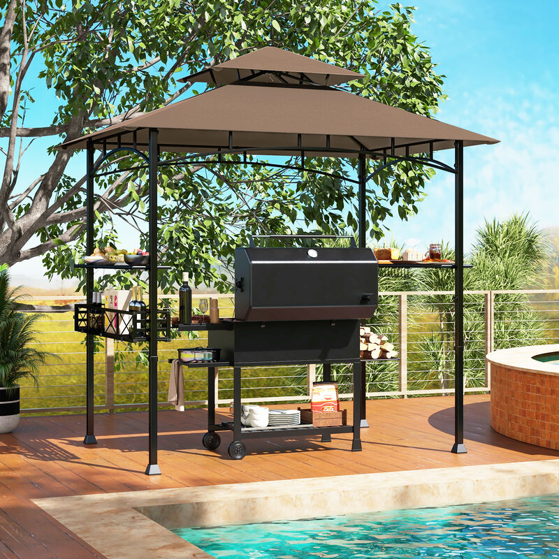 Outdoor Grill Gazebo with 2 Side Shelves and 10 Hooks