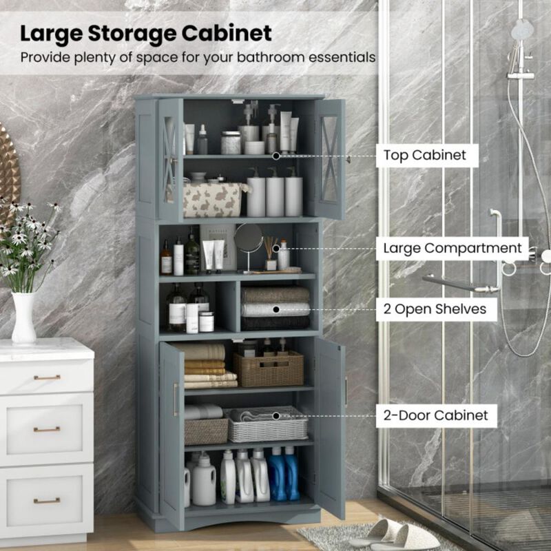 Hivvago Tall Bathroom Cabinet Large Floor Storage Cabinet with Acrylic Doors and 3 Cubes