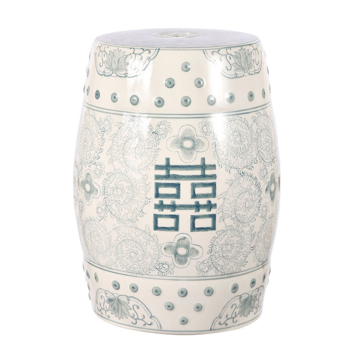 Double Happiness Chinoiserie Ceramic Drum Garden Stool