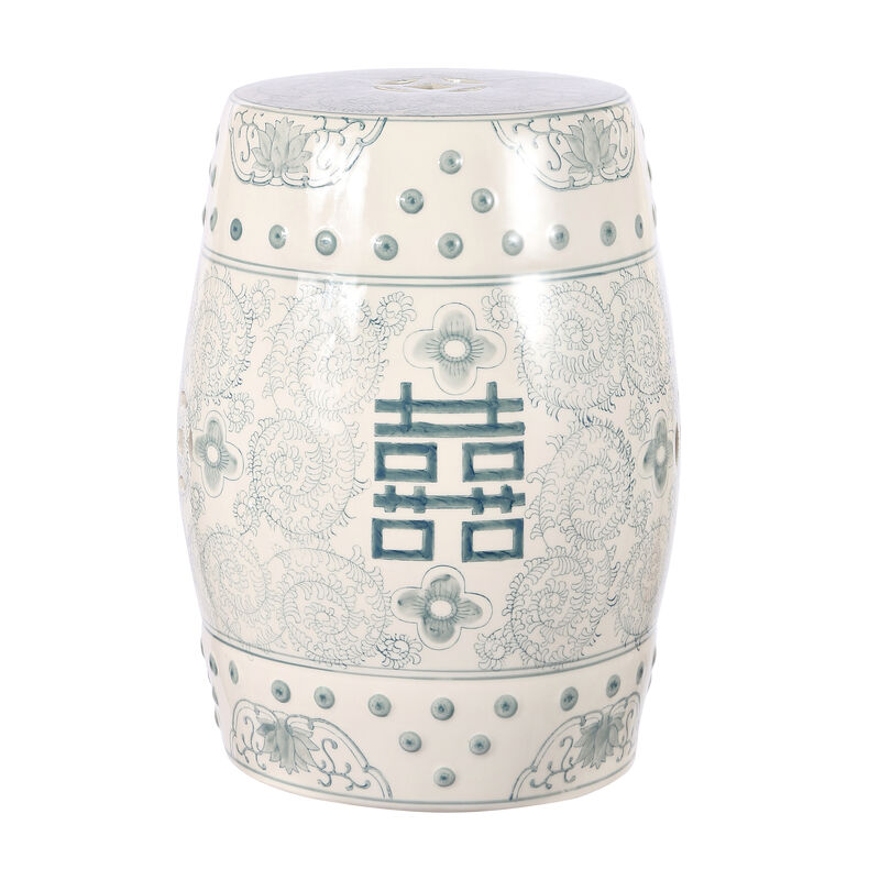 Double Happiness Chinoiserie Ceramic Drum Garden Stool