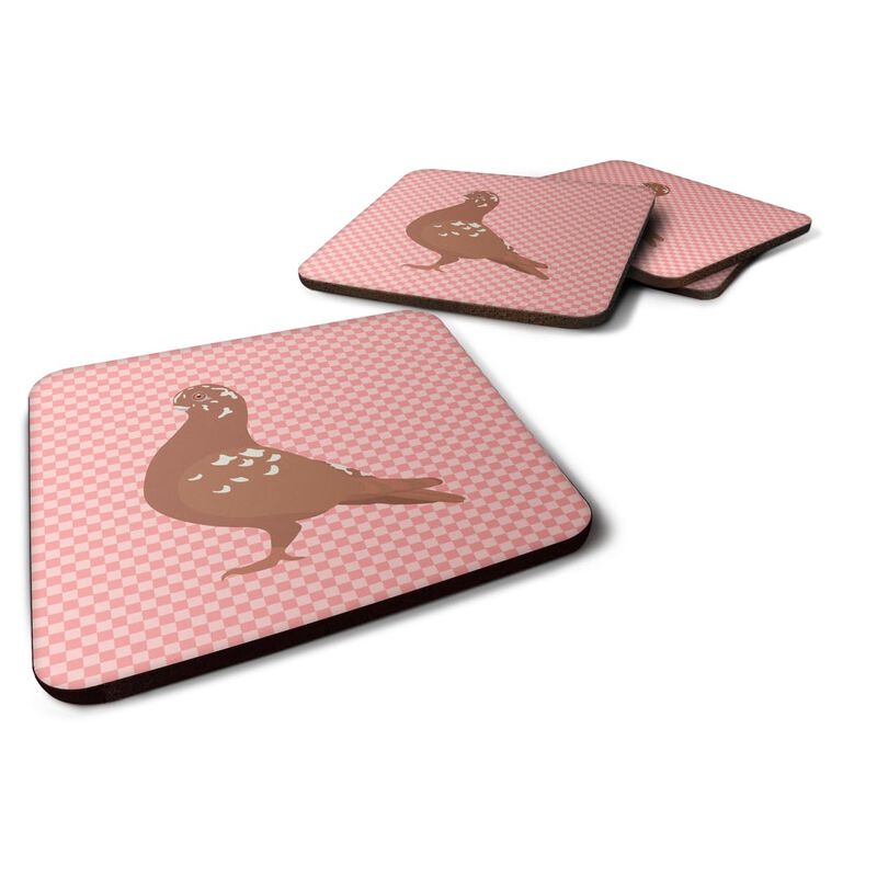 Caroline's Treasures African Owl Pigeon Pink Check Decorative coasters, 3.5, Multicolor