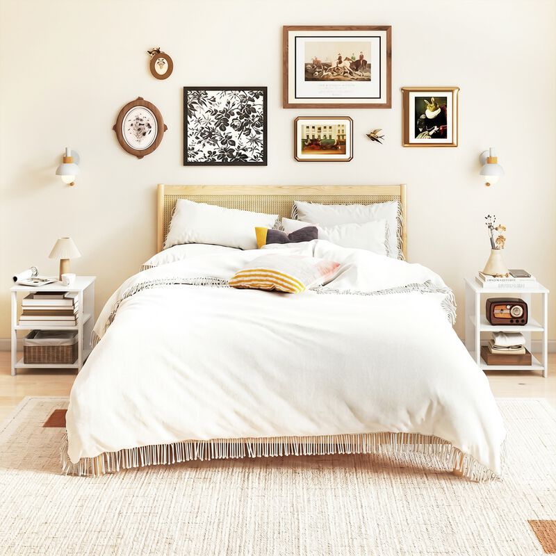 Modern 3-Tier Nightstand with Open Shelves and Square Side Table Design image number 4