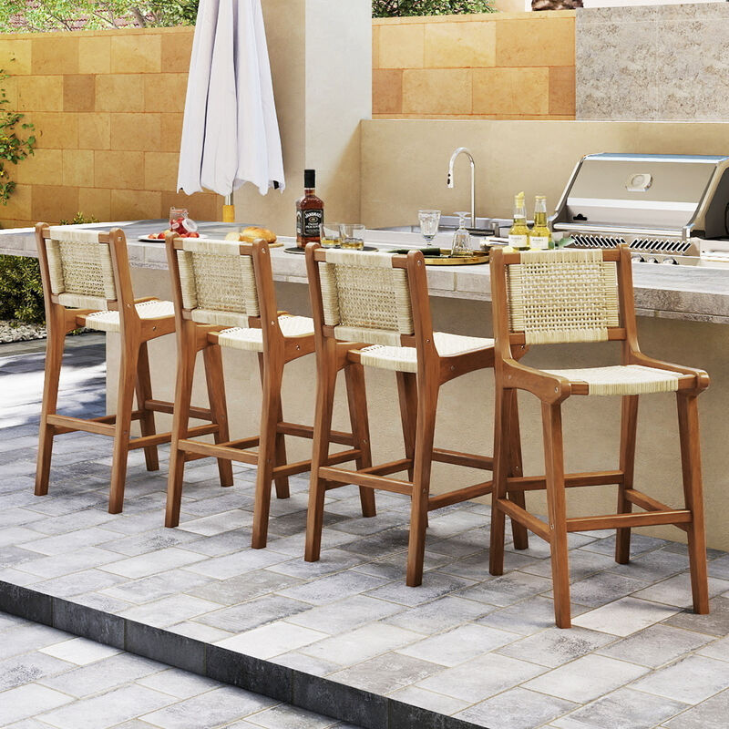 Outdoor Bar Stool, Counter Height, Solid Teak Wood Frame-Natural image number 3