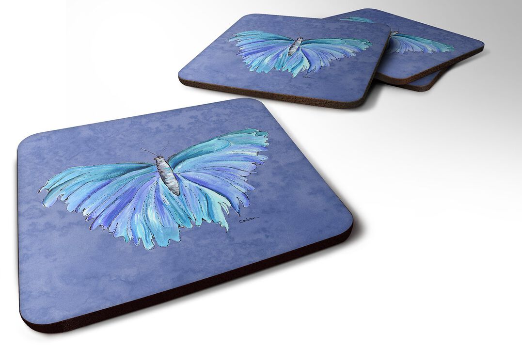 Caroline's Treasures 8855FC Butterfly on Slate Blue Foam Coasters (Set of 4), 3.5 H x 3.5 W, Multicolor