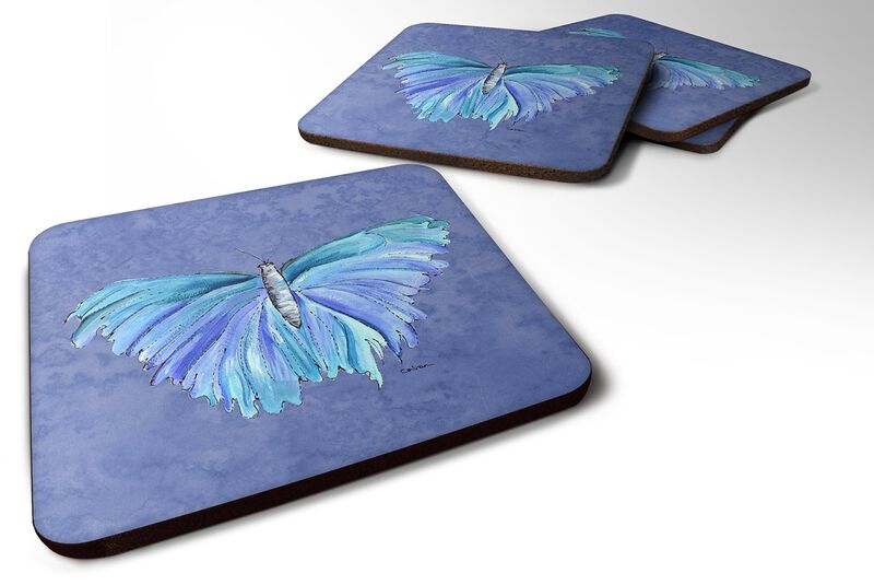 Caroline's Treasures 8855FC Butterfly on Slate Blue Foam Coasters (Set of 4), 3.5 H x 3.5 W, Multicolor
