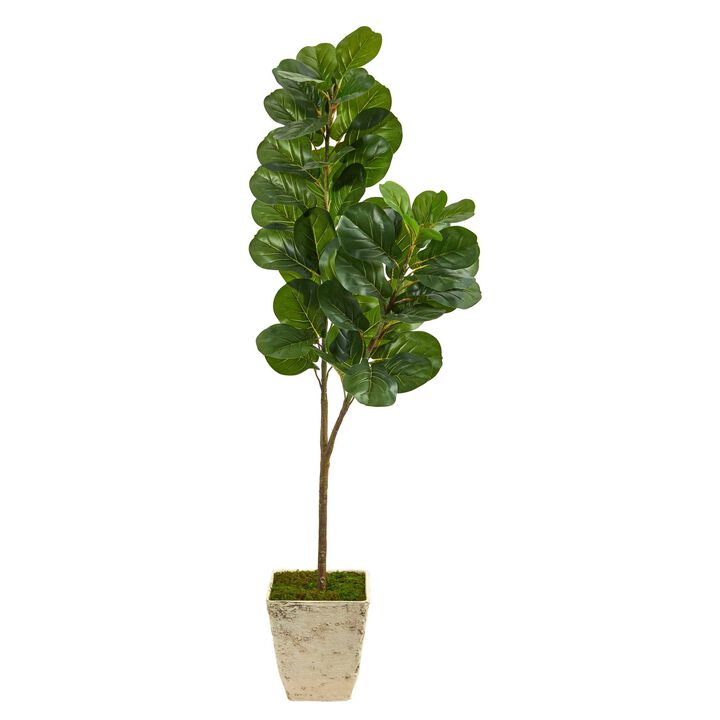 Nearly Natural 5.5-in Fiddle leaf Fig Tree in Country White Planter