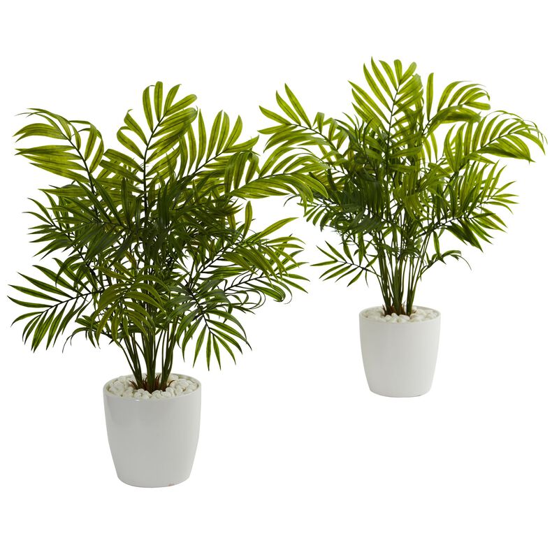 Hivvago Palms in White Planter Artificial Plant (Set of 2)