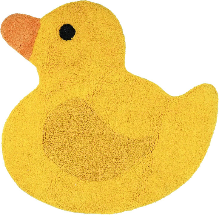 HomeRoots 25" Yellow Cotton Rubber Duckie Youthful Bath Rug