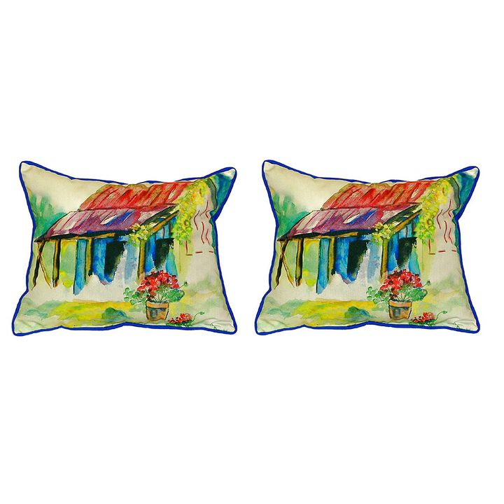 Pair Of Betsy Drake Barn & Geranium Small Indoor Outdoor Pillows