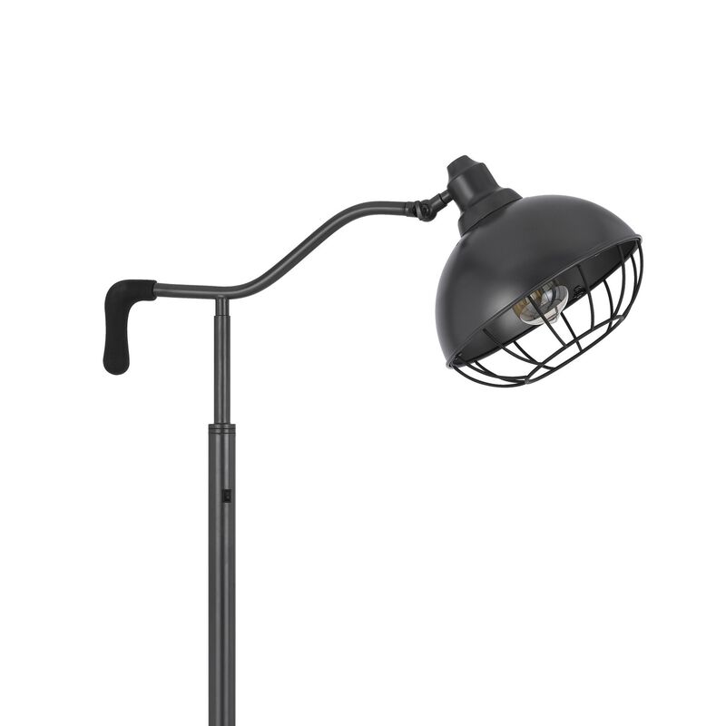 Loga 56 Inch Floor Lamp with Adjustable Cage Style Shade, Black Iron - Benzara