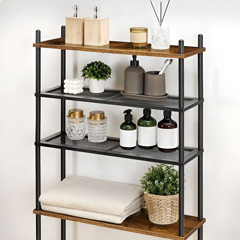 4-Tier Bathroom Storage Unit Over Toilet with Adjustable Legs-Brown image number 5