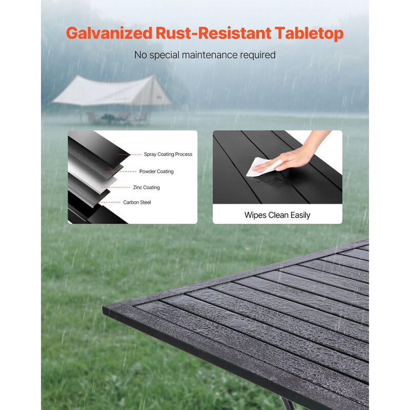 Outdoor Square Dining Table, Steel Slat Patio Table with Umbrella Hole - Black image number 6