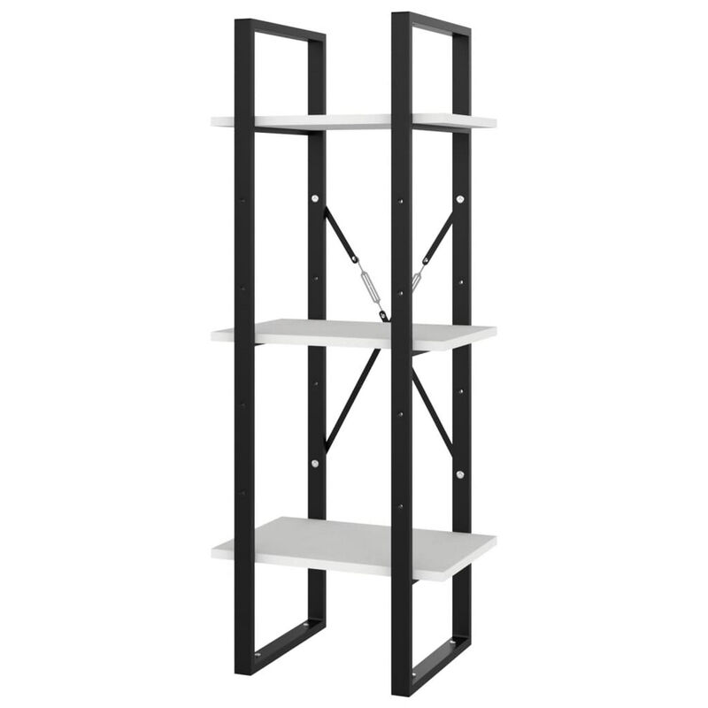 5 Tier Bookshelf Unit, Open White Wood Racks, 41 Inch Black Metal - Benzara