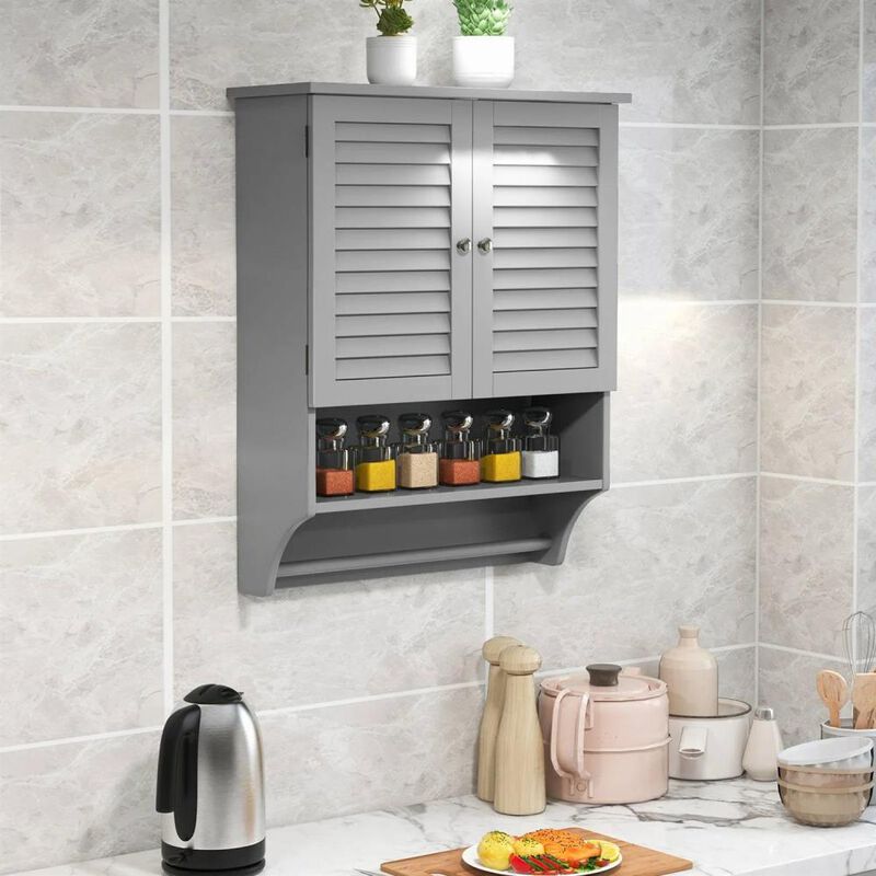 Hivvago Black Wall-Mounted Bathroom Medicine Cabinet with Louver Doors and Towel Bar