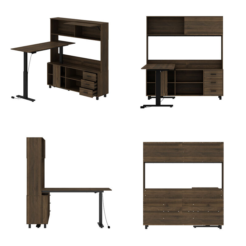 FUFU&GAGA L-Shaped Standing Desk with Hutch &ndash; Adjustable Height Computer Desk with Storage Drawers & Shelves, (63" W x 68.3" H x 63" D), Rustic Brown image number 5