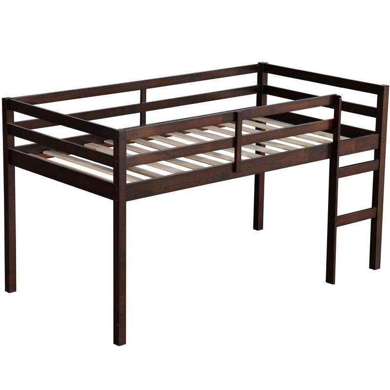 Whisen Twin Loft Bed with Ladder, Rubber Wood Space-Saving Design