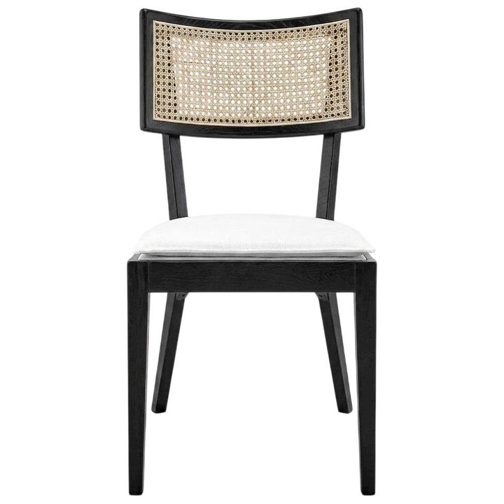 Fabric-Upholstered Wood Dining Chairs, Black White, Set of 2