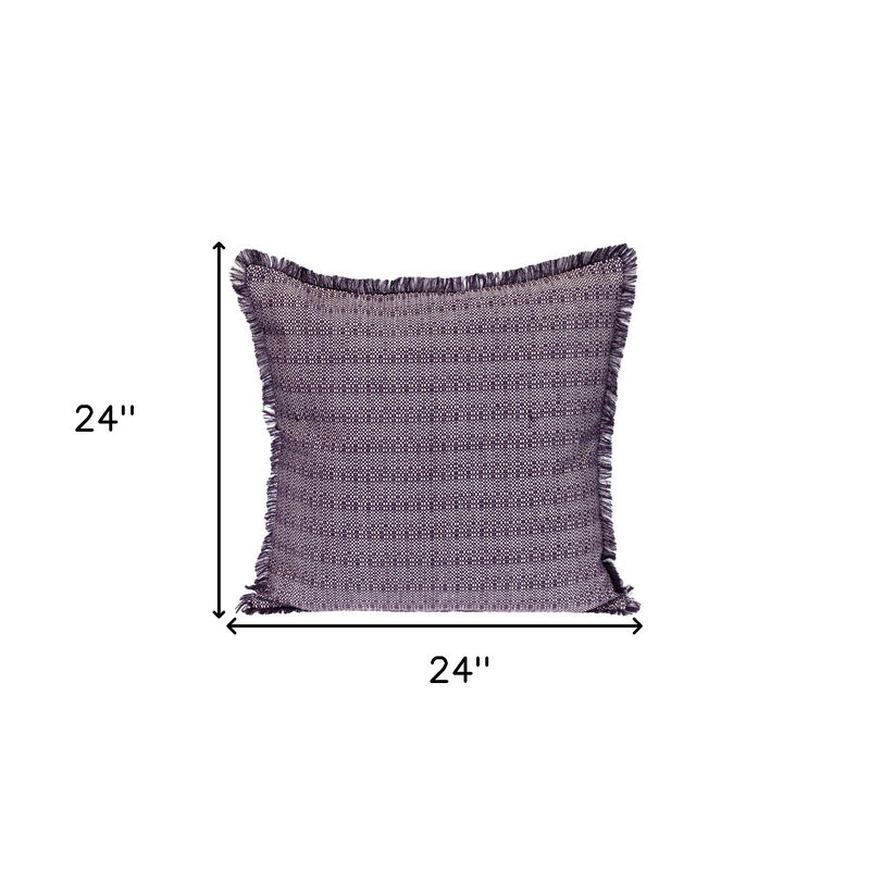 HomeRoots 24" Purple and White Cotton Throw Pillow with Fringe image number 4
