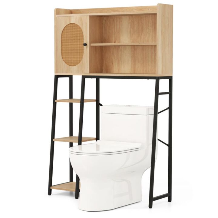 Hivvago Over The Toilet Storage Cabinet with PE Rattan Door and Open Storage Shelves