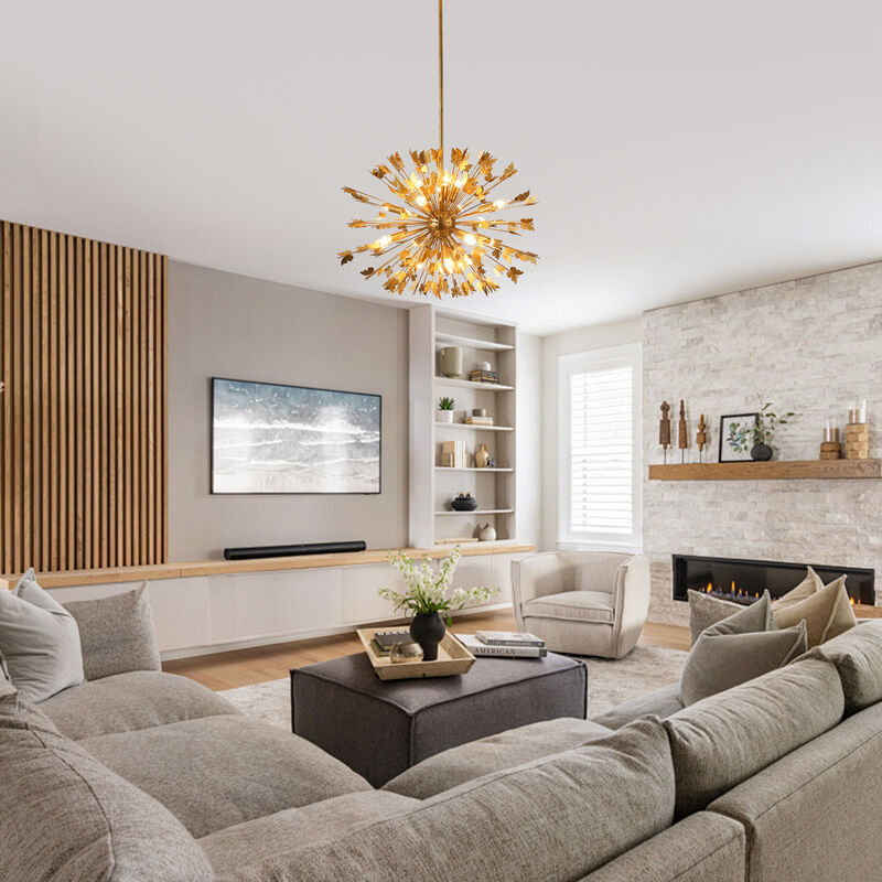 35 in. 14-Light Gold Butterfly Sputnik Sphere Distinctive Iron Chandelier