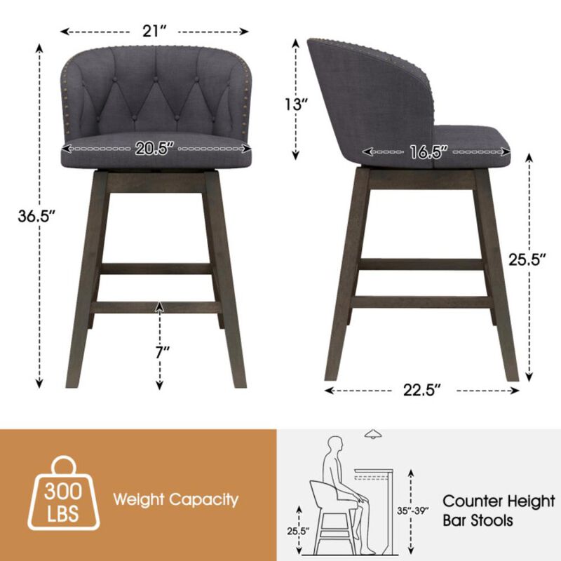 Hivvago Counter Height Fabric Upholstered Bar Stools Set of 2