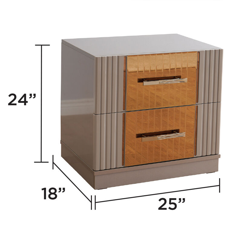 Lorenzo Modern Nightstand with Bronze Mirror Accents and Storage Drawers image number 3