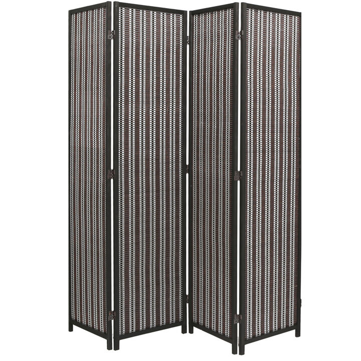 Legacy Decor 8 Panel Room Divider Brown Color Wood and Bamboo Weave