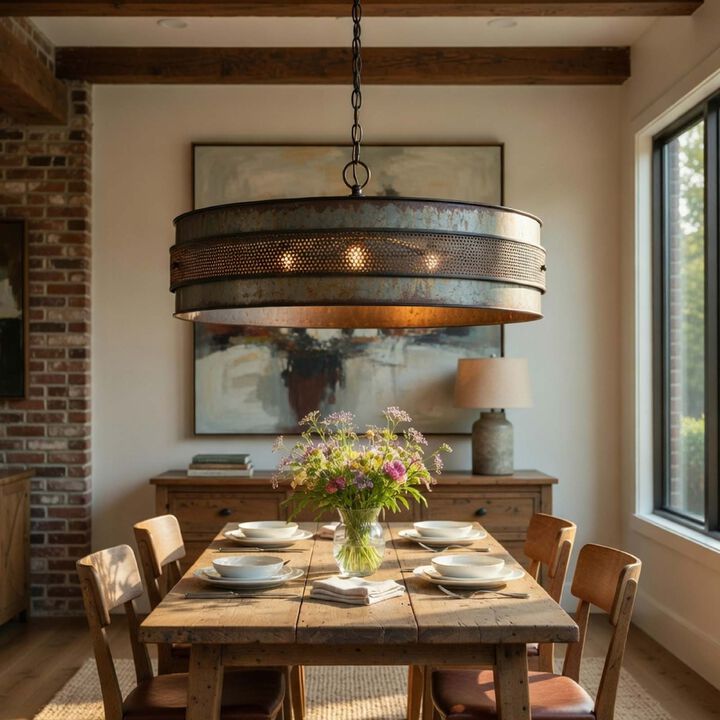 5 Light Chandelier, Drum Shade with Rustic Aged Bronze Mesh Band, 30 Inch