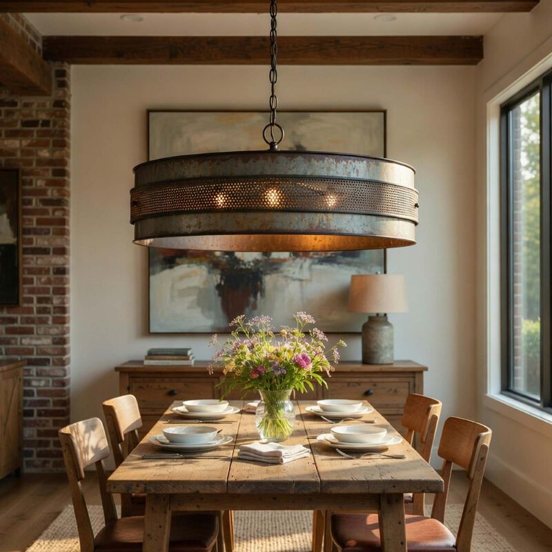 5 Light Chandelier, Drum Shade with Rustic Aged Bronze Mesh Band, 30 Inch image number 1