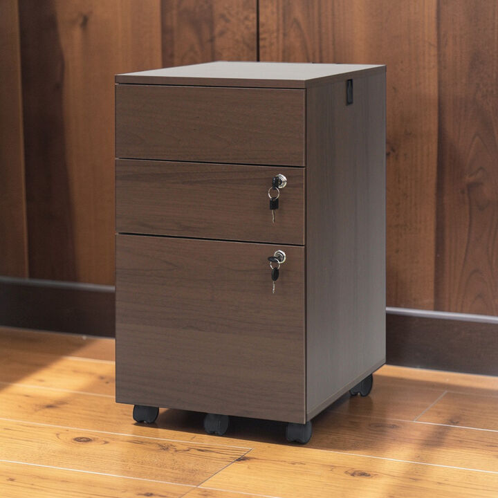 Mobile 3-Drawer File Organizer, Locking Cabinet for Letter Legal A4