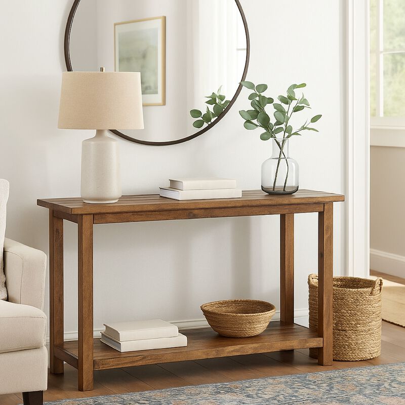 Ayne Console Table, 1 Shelf, Distressed Brown Wood Frame, 47 Inch