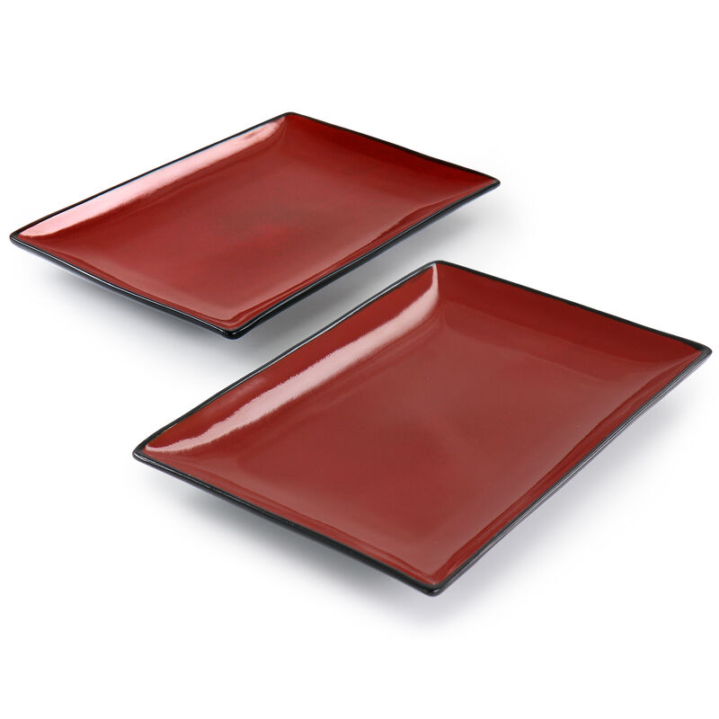 Gibson Home Urban Cafe 2 Piece 12 Inch Rectangle Stoneware Platter Set in Red