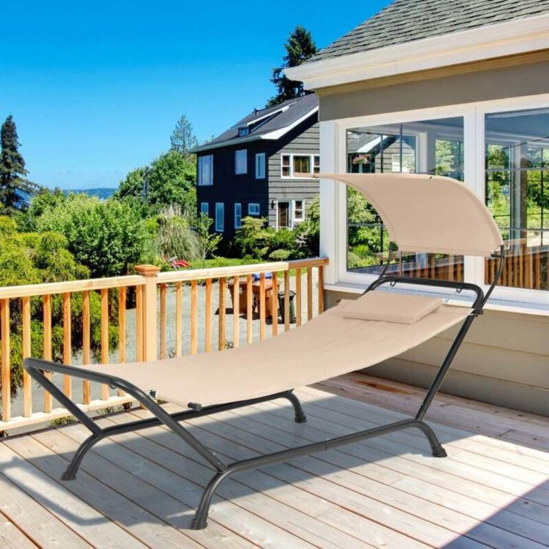 Outdoor Hammock-Style Chaise Lounge Chair Cot with Canopy and Storage Bag for Relaxing and Convenient Outdoor Comfort