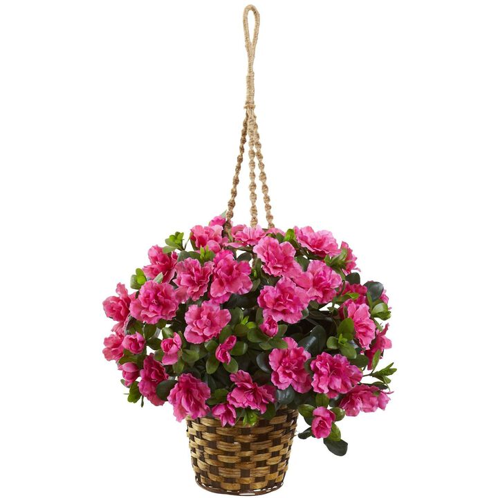 Nearly Natural 28-in Azalea Hanging Basket
