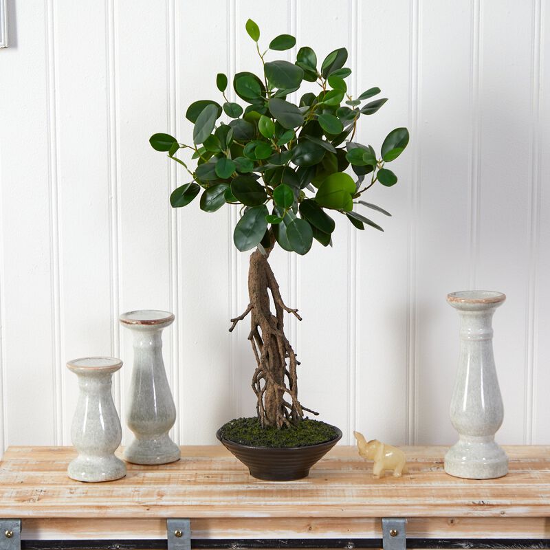Hivvago 2 Feet Ficus Bonsai Artificial Tree in Decorative Planter